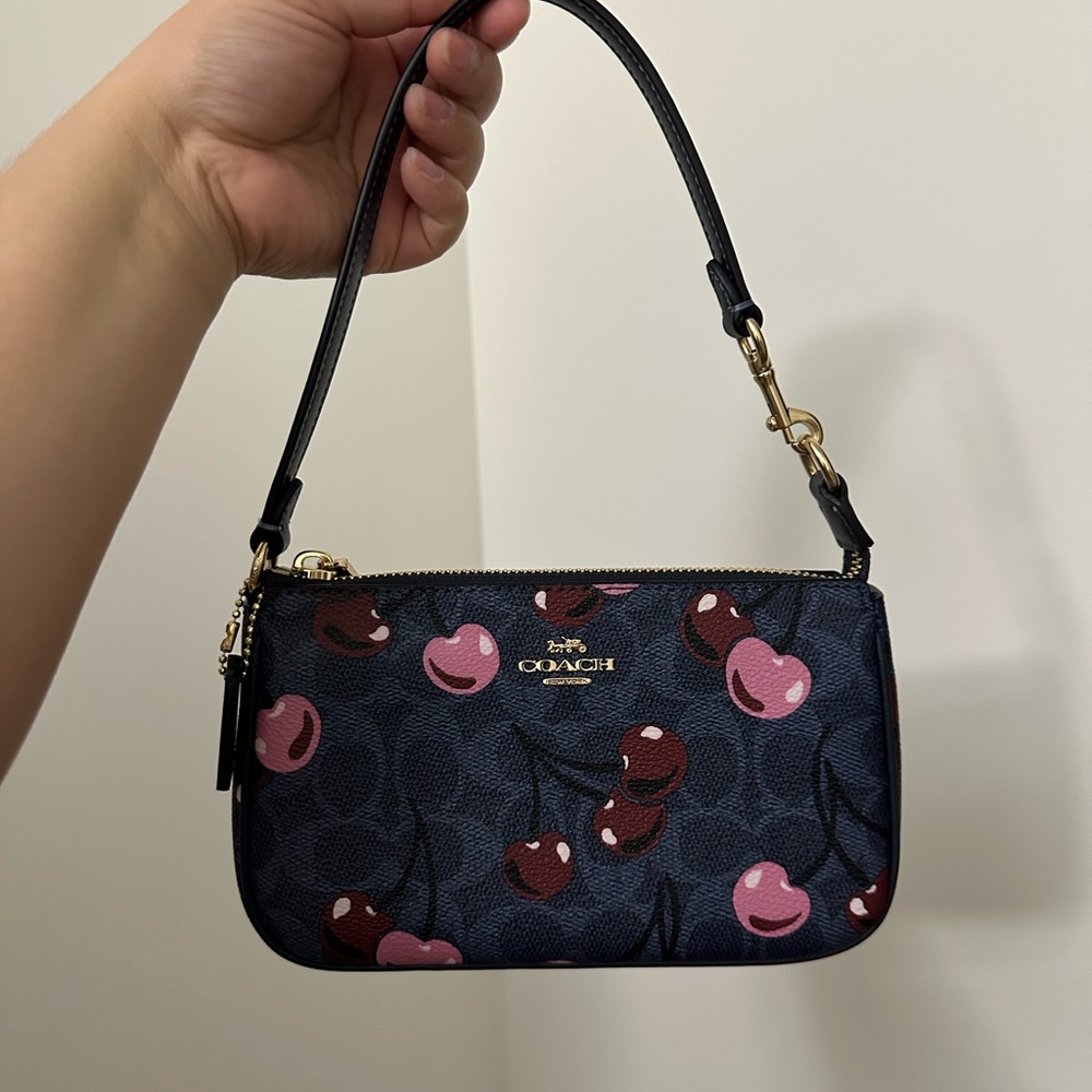 Coach Nolita 19 Navy Blue and Pink Cherry Print Shoulder Bag